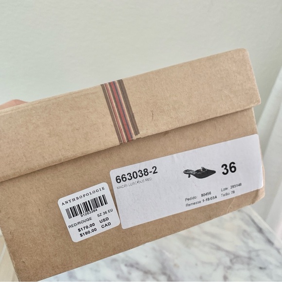 ❤️ ANTHROPOLOGIE Maeve Red Gold Heart Mule Kitten Heels Genuine Leather - Picture 12 of 12